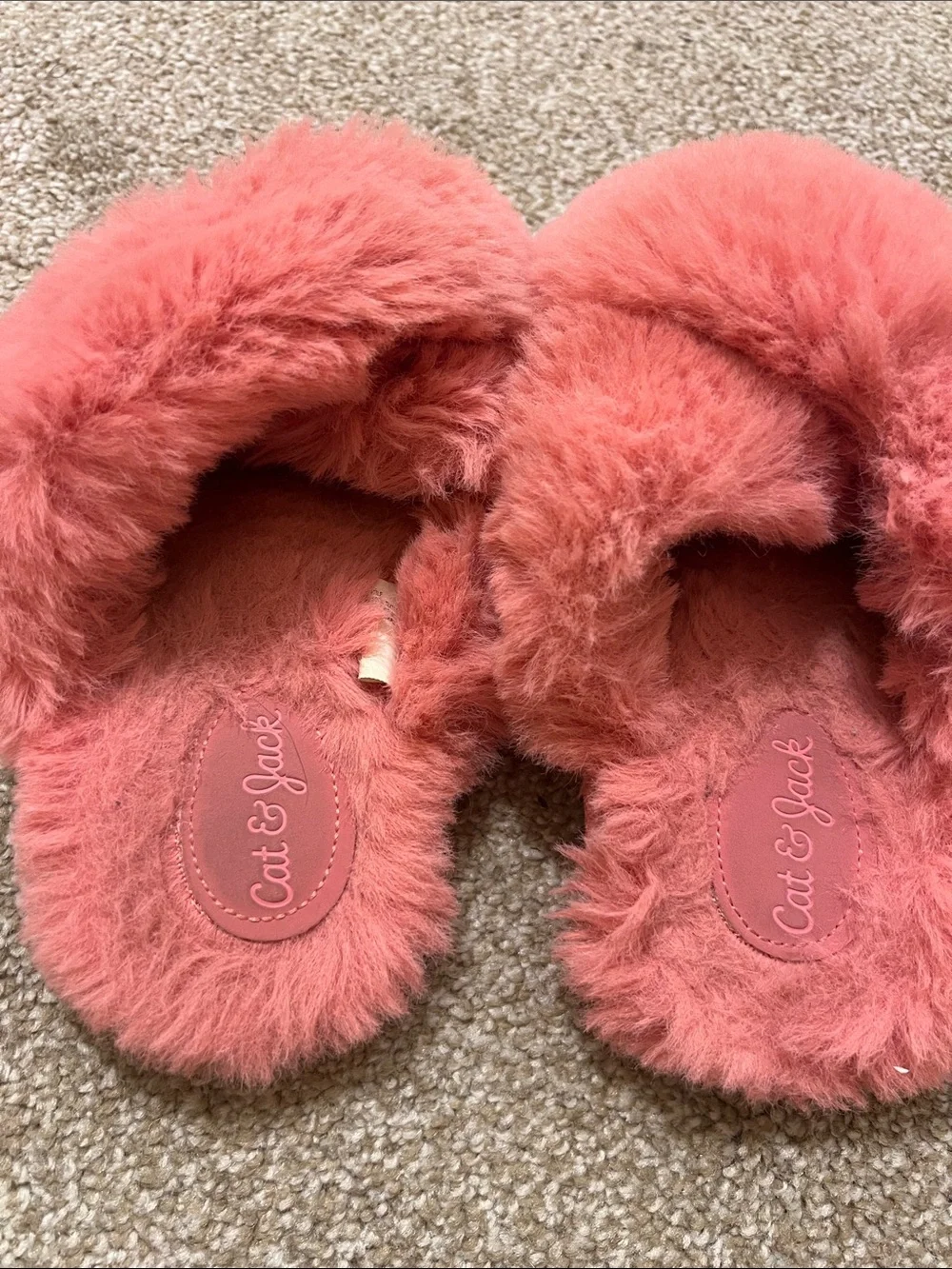 Cat & Jack Coral Pink Plush Slip-On Slippers